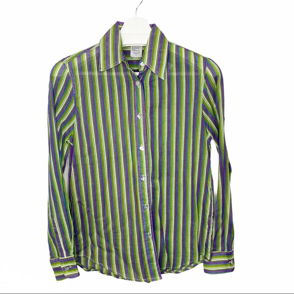 NEW SAM TY 100% Cotton Green/Purple Striped Button Down Top S - Picture 8 of 8